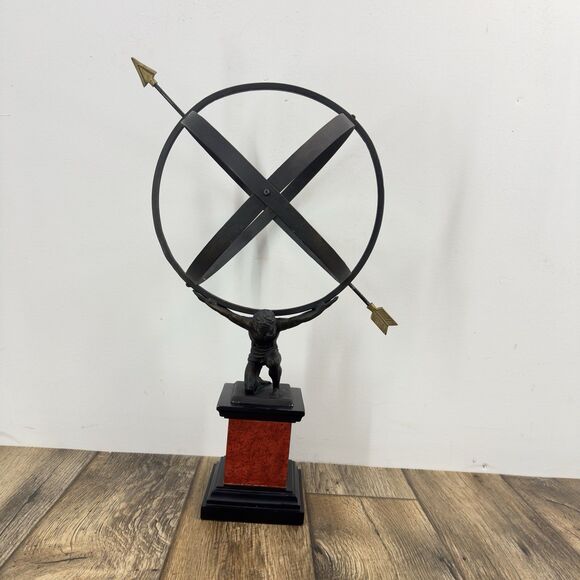 Other - Vintage English Country Iron Garden Armillary Sundial Held by Atlas
